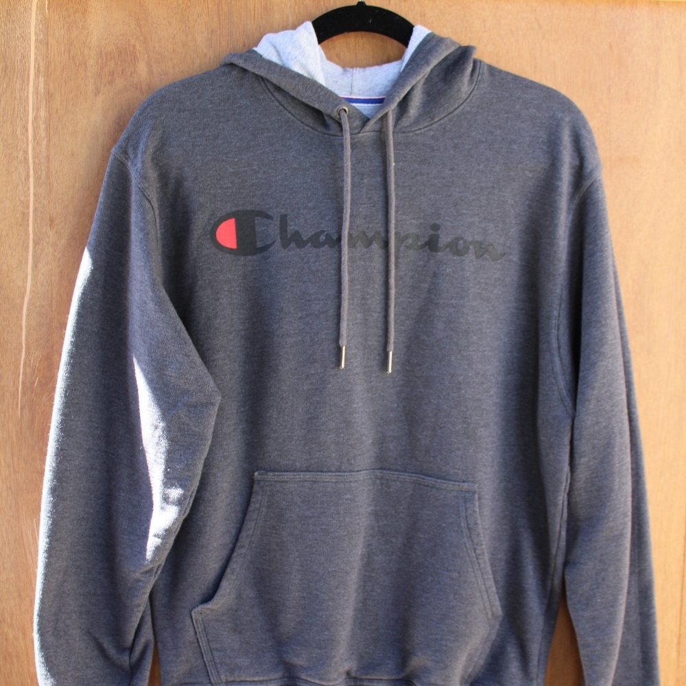 Champion Men’s Hoodie Sweatshirt Medium Dark Gray Pullover Logo
